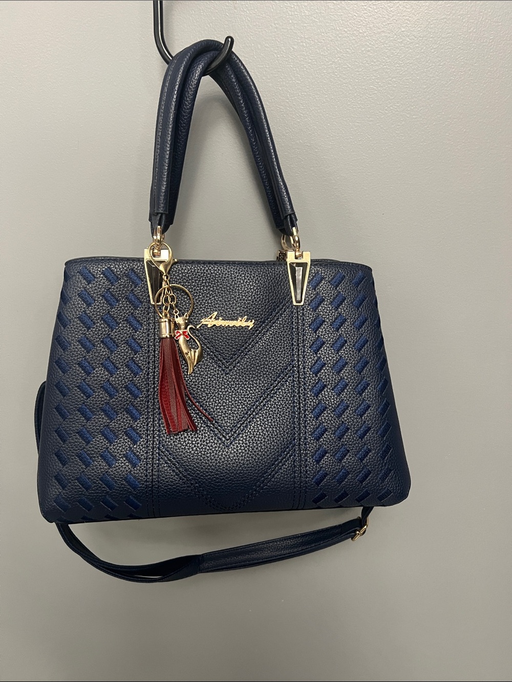 Navy Quilted Tote Bag with Tassel Charm